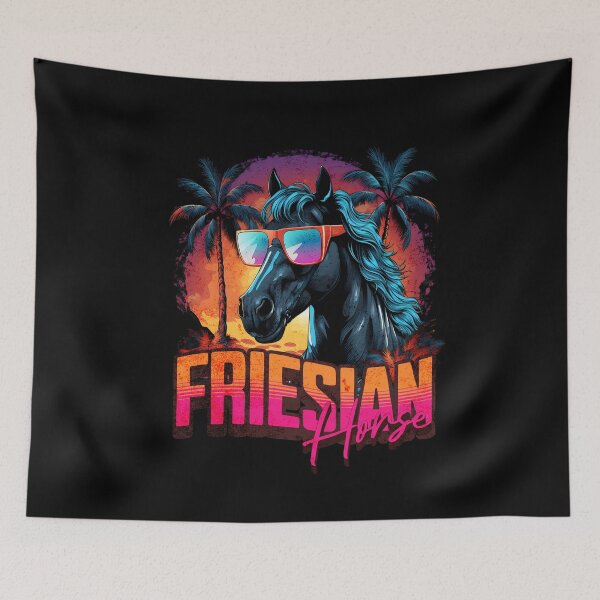 Item preview, Retro Wave Friesian Horse Miami Vibe designed and sold by RedDesignSyc.