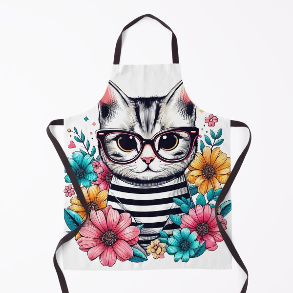 Item preview, Cute kitten in glasses and striped t-shirt with flowers designed and sold by Crisfloresarts.