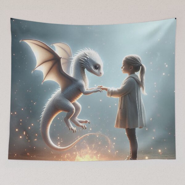 Item preview, Magical Friendship: When a Baby White Dragon Gives Hands to a Little Girl designed and sold by autrouvetout.