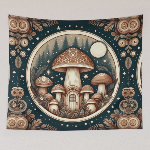 Item preview, Cottagecore Mushroom House little (green, brown, earthy) designed and sold by CoffeeIsATrip.