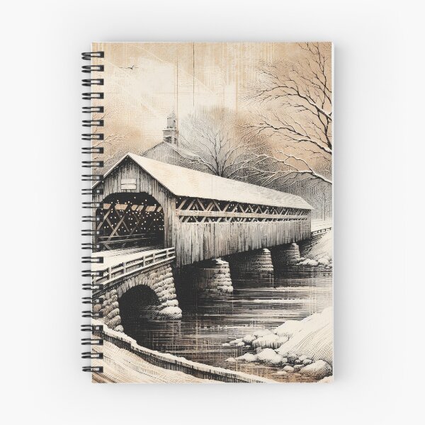 Item preview, Vintage Winterscape at Covered Bridge designed and sold by PictorialWhimsy.