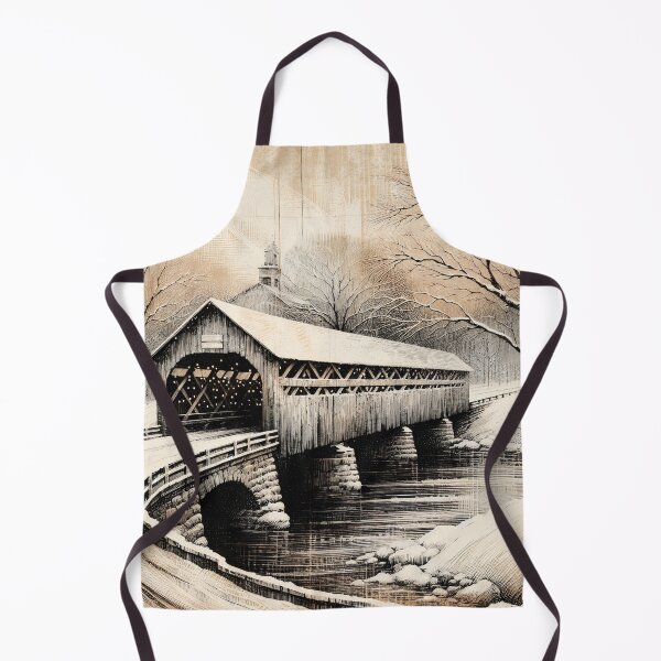 Item preview, Vintage Winterscape at Covered Bridge designed and sold by PictorialWhimsy.