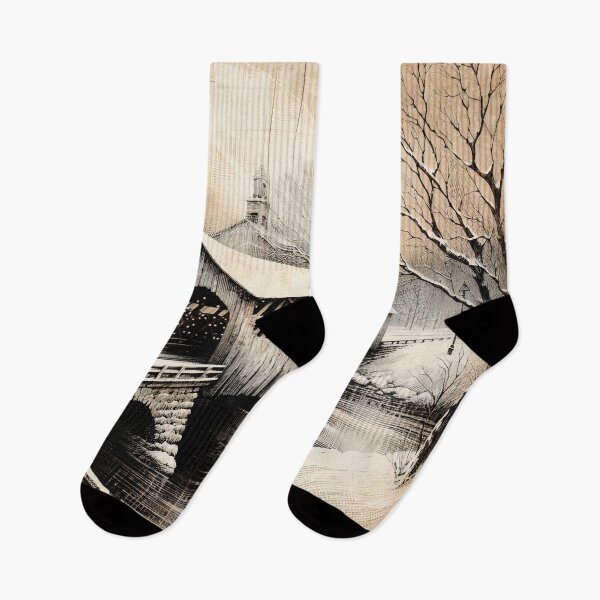 Item preview, Vintage Winterscape at Covered Bridge designed and sold by PictorialWhimsy.
