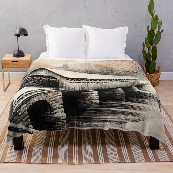 Item preview, Vintage Winterscape at Covered Bridge designed and sold by PictorialWhimsy.