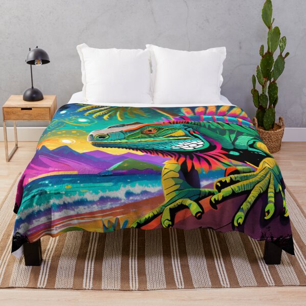 Item preview, Mexican Art Neon Iguana Night at the Beach designed and sold by ThoughtBubbleAp.