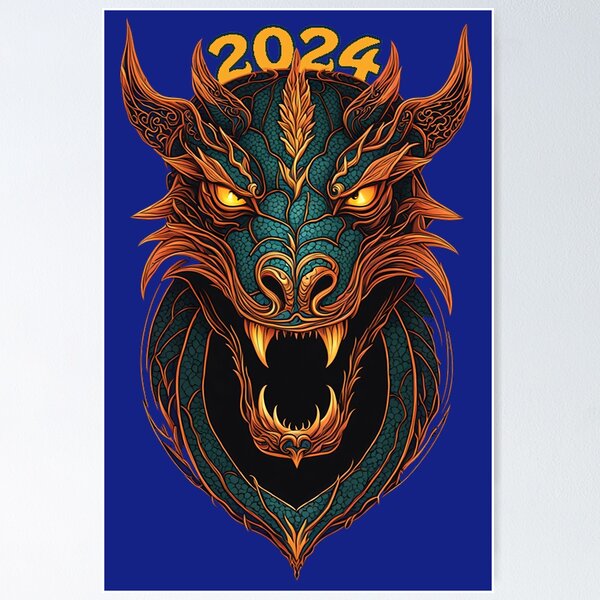 Item preview, Mystical Dragon Portraits: Neon Elegance for the Year 2024 designed and sold by leyfinder.