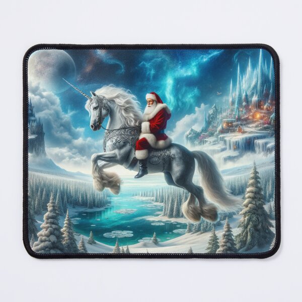 Item preview, Happy Santa riding a unicorn in a magical and fantastic landscape 4 designed and sold by Cris888.