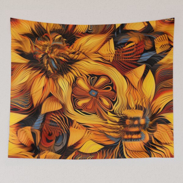 Item preview, Psychedelic Solar Bouquet, Chaotic Blooms, Yellow-Black Flowers, Surrealistic  designed and sold by WhiteWolfe0127.