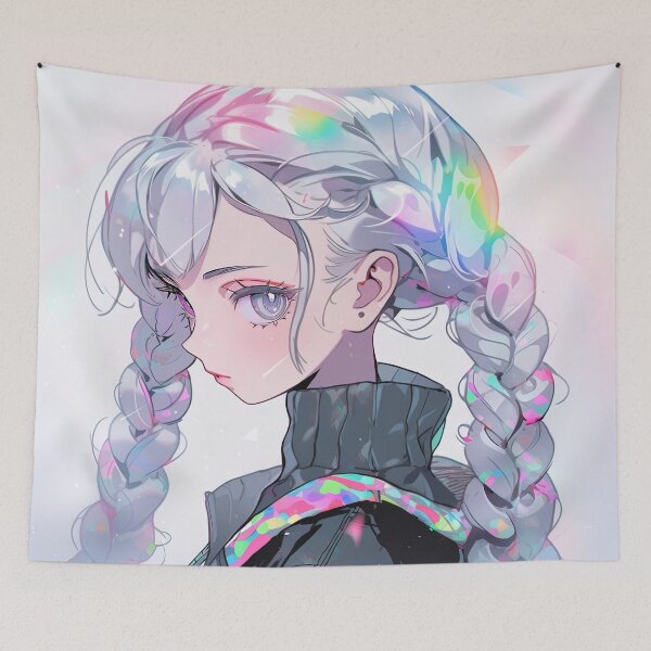 Item preview, Iridescent Soft Pastel Braids Anime Girl designed and sold by bubblegoth.