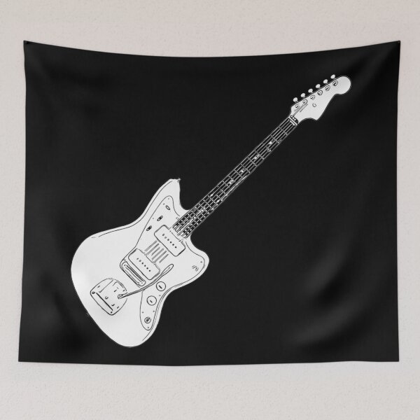Item preview, Jaguar Style Electric Guitar Black & White Line Art designed and sold by kakarikihill.
