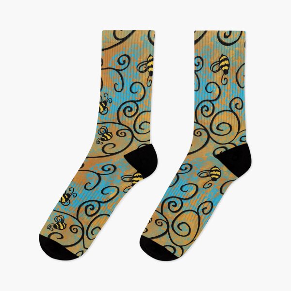 Item preview, Bees and Swirls Gold and Aqua designed and sold by Cephalopod-Art.