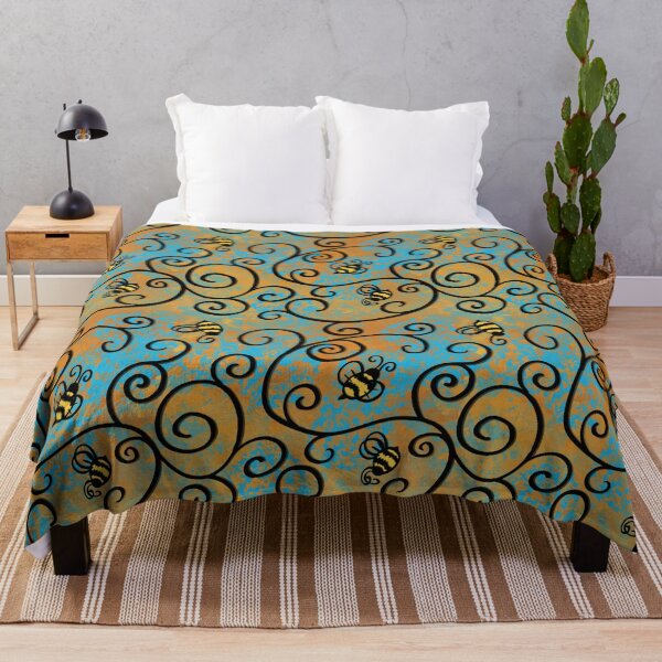 Item preview, Bees and Swirls Gold and Aqua designed and sold by Cephalopod-Art.