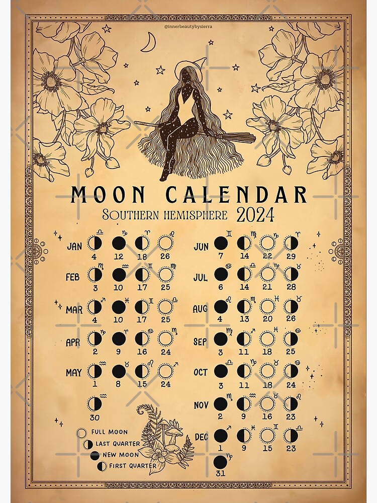 Poster for Sale avec l'œuvre « Calendrier des sorcières lunaires 2024  Événements d'astrologie » de l'artiste sierratruong