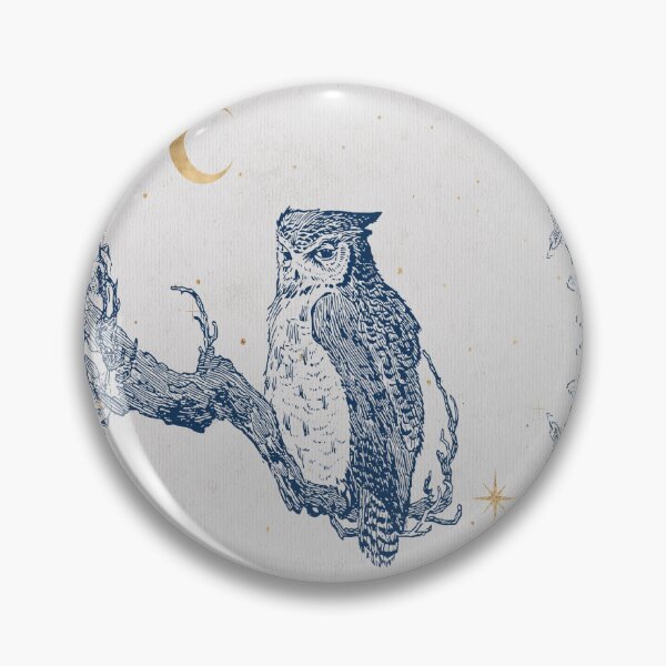 Item preview, Watercolor owl in frame  of blackberries blue monochrome with gold crescent moon and stars designed and sold by Monica Laipple.