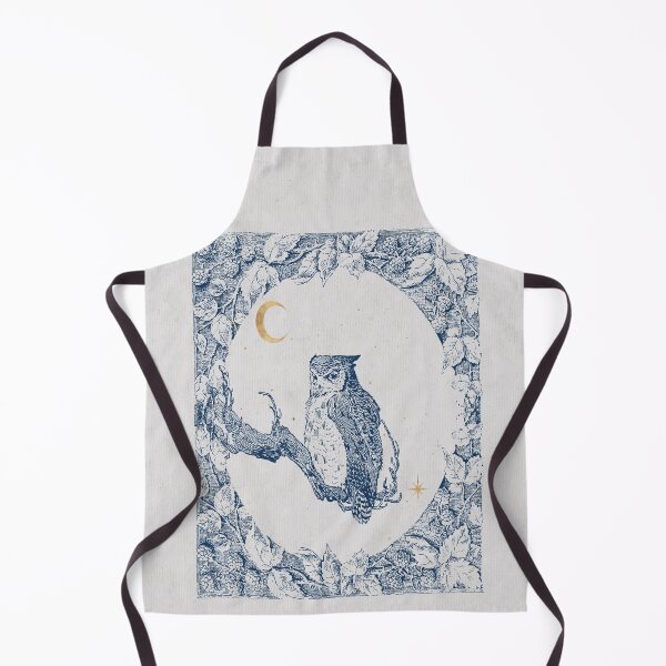 Item preview, Watercolor owl in frame  of blackberries blue monochrome with gold crescent moon and stars designed and sold by Monica Laipple.