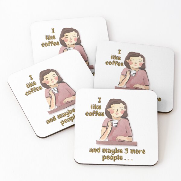 Item preview, I like coffee and 3 more people - Watercolor Illustration designed and sold by PixelBadBunny.