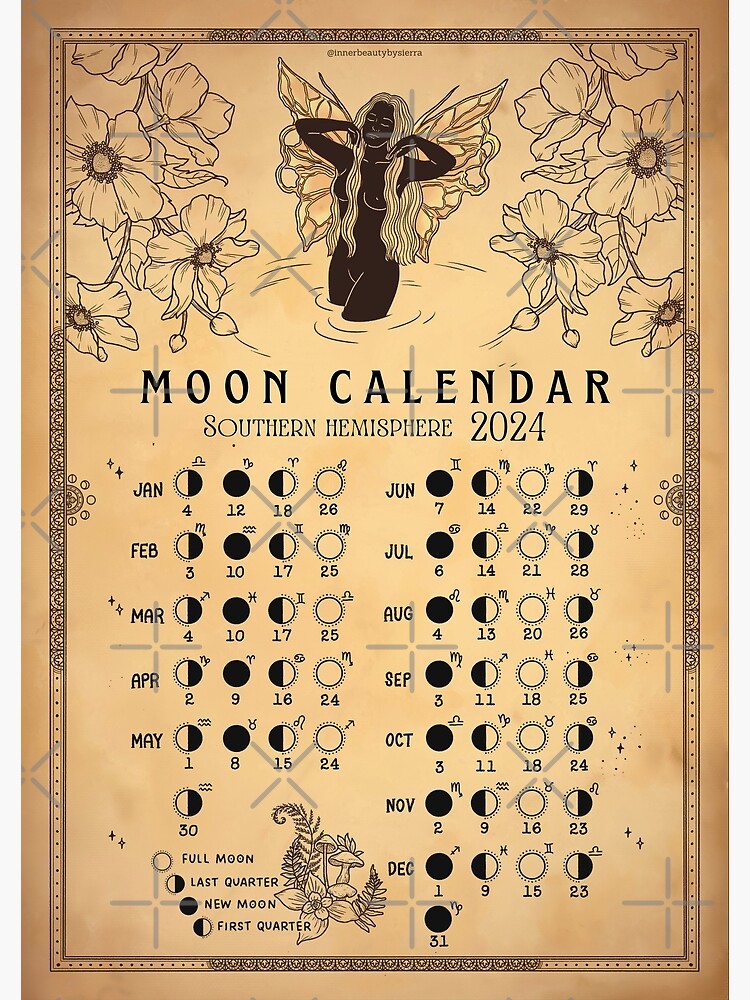 Calendrier lunaire 2024, calendrier lunaire vertical avec phases lunaires  pour le salon, oeuvre d'art murale céleste pour le Nouvel An, carte du  cycle lunaire 2024 -  France
