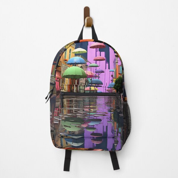 Item preview, Flying umbrellas in a hypercolorful dreamscape in nostalgic animation stills designed and sold by AI-Only Creations.