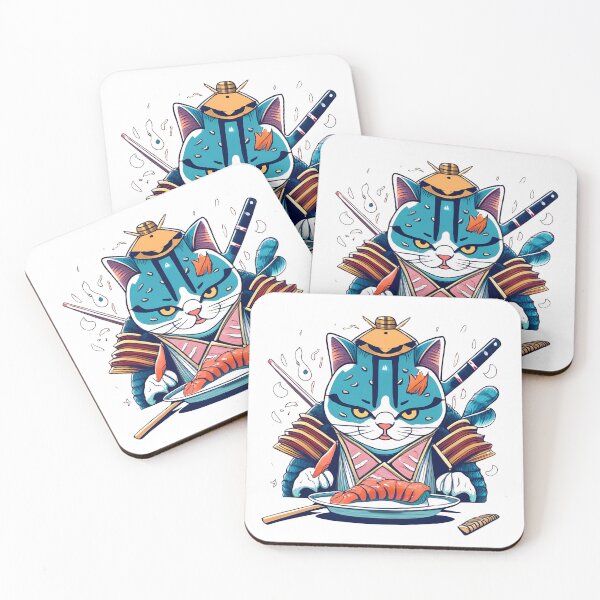 Item preview, samurai cat and sashimi designed and sold by SabyDigitalArt.
