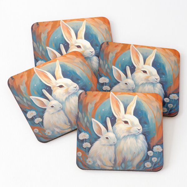 Item preview, Stylized White Angora Rabbits designed and sold by Samuelsboro.