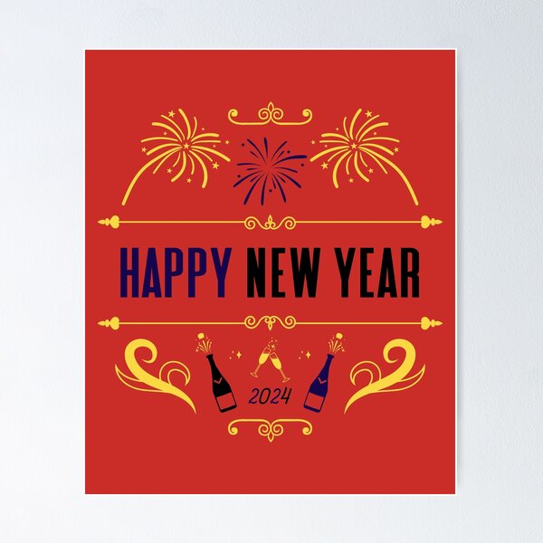 Item preview, Happy New Year 2024 - Vintage-Style New Year Celebration (Multi-Color Design) designed and sold by Spiprinto.
