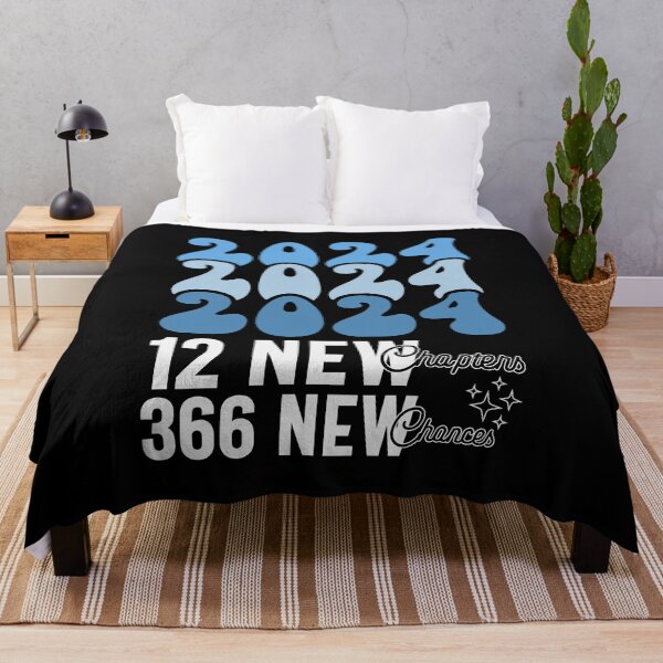 Item preview, 2024, 12 New Chapters, 366 New Chances - Retro Groovy New Year Celebration (Blue and White Design) designed and sold by Spiprinto.