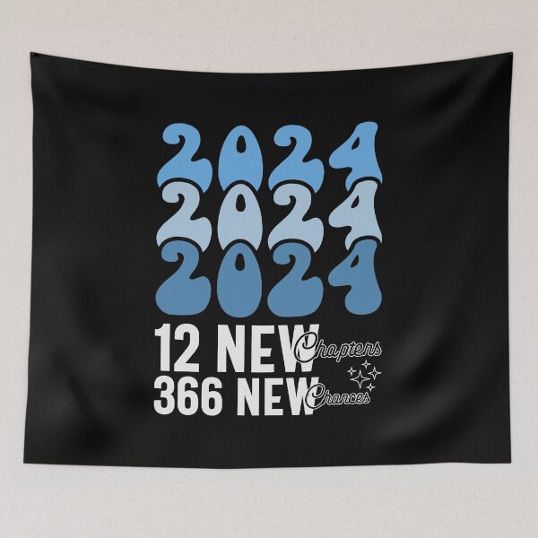 Item preview, 2024, 12 New Chapters, 366 New Chances - Retro Groovy New Year Celebration (Blue and White Design) designed and sold by Spiprinto.