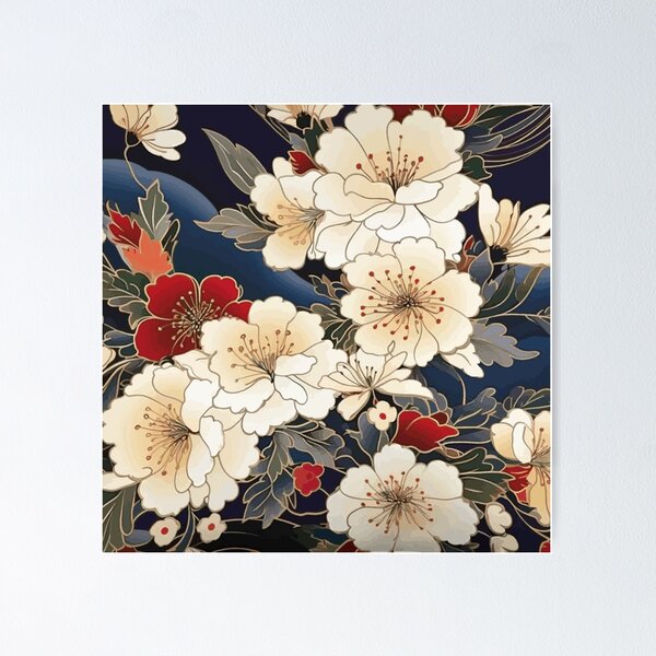 Item preview, Cherry Blossoms Vintage Japanese Floral Kimono Pattern designed and sold by Vicky Brago-Mitchell®.
