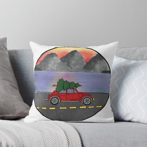 Item preview, red car carrying a christmas tree designed and sold by izzybeggs.