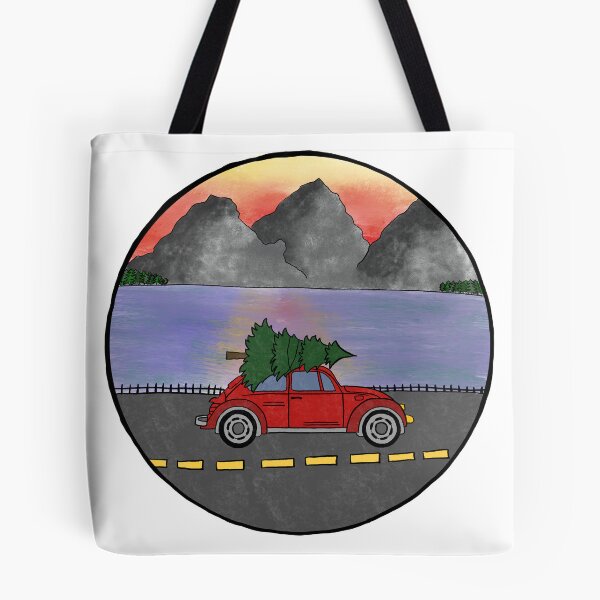Item preview, red car carrying a christmas tree designed and sold by izzybeggs.