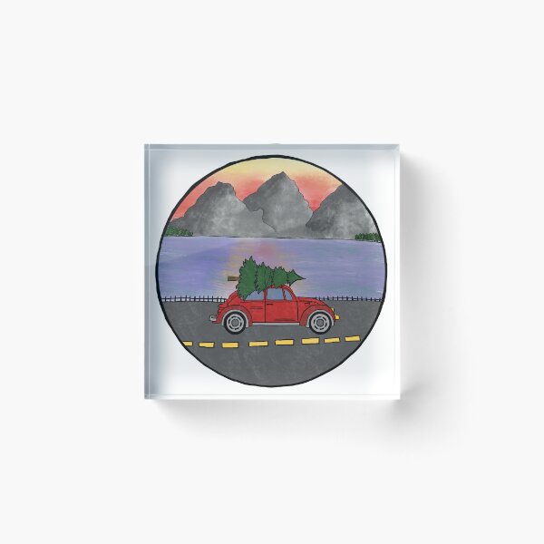Item preview, red car carrying a christmas tree designed and sold by izzybeggs.