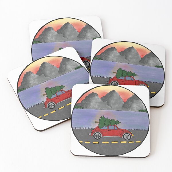 Item preview, red car carrying a christmas tree designed and sold by izzybeggs.