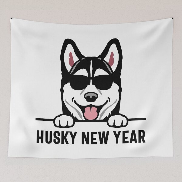 Item preview, Husky New Year - Happy New Year 2024, Peeking Husky with Sunglasses, and Dog Pun (Dark Design) designed and sold by Spiprinto.
