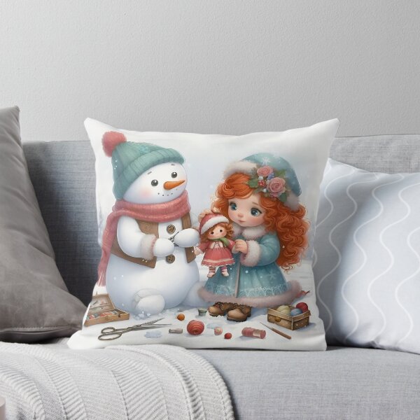 Item preview, Cute Snowman helping a Girl sew her Doll on Christmas  designed and sold by DreamyEscapism.