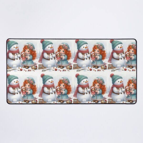 Item preview, Cute Snowman helping a Girl sew her Doll on Christmas  designed and sold by DreamyEscapism.
