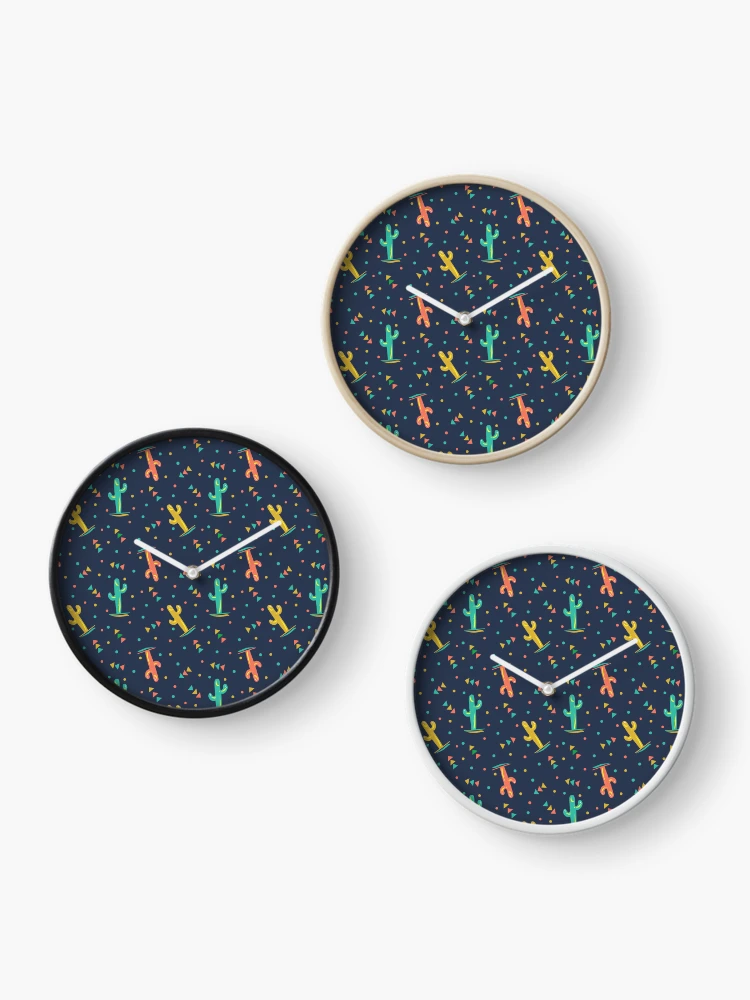 Thumbnail 3 of 4, Clock, Colorful Cactus Pattern designed and sold by semas.