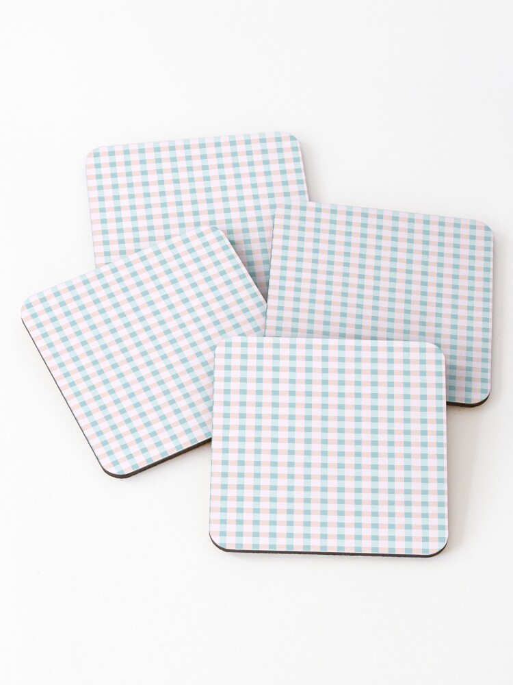 Thumbnail 1 of 5, Coasters (Set of 4), Cottagecore Pastel Windowpane Pattern designed and sold by SamJanner.