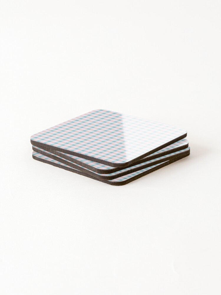 Thumbnail 4 of 5, Coasters (Set of 4), Cottagecore Pastel Windowpane Pattern designed and sold by SamJanner.