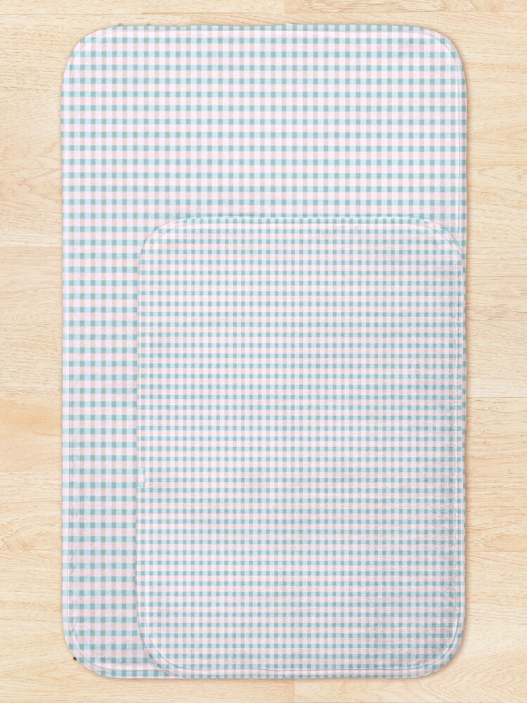 Thumbnail 5 of 6, Bath Mat, Cottagecore Pastel Windowpane Pattern designed and sold by SamJanner.