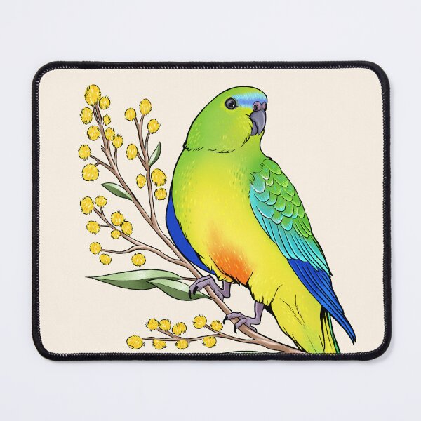 Item preview, Australia Orange-bellied Parrot Bird and Golden Wattle designed and sold by Mousewren.