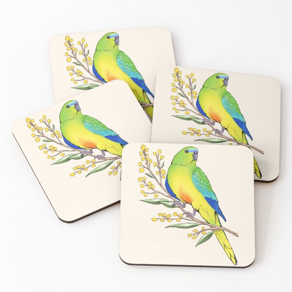 Item preview, Australia Orange-bellied Parrot Bird and Golden Wattle designed and sold by Mousewren.