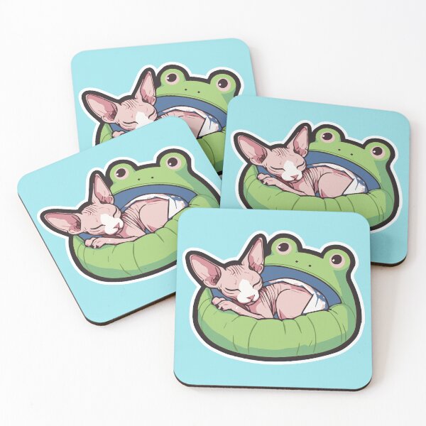Item preview, Sleeping Hairless Cat in Frog Bed - Cozy Feline Cuteness designed and sold by WeirdDemonGames.