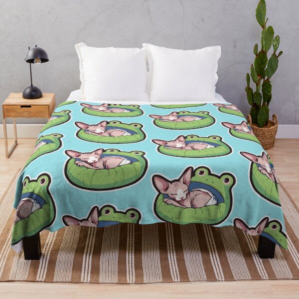 Item preview, Sleeping Hairless Cat in Frog Bed - Cozy Feline Cuteness designed and sold by WeirdDemonGames.