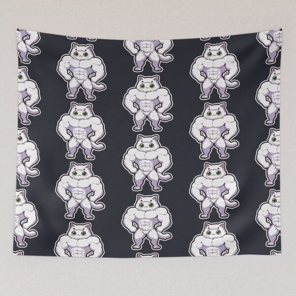 Item preview, Muscle Cat in Cat Onesie - Whimsical Kitty Gym designed and sold by WeirdDemonGames.