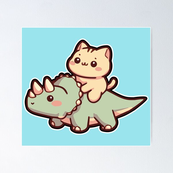 Item preview, Light Orange Cat Riding Triceratops - Whimsical Prehistoric Partnership designed and sold by WeirdDemonGames.