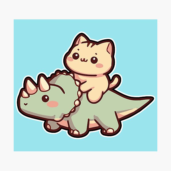 Item preview, Light Orange Cat Riding Triceratops - Whimsical Prehistoric Partnership designed and sold by WeirdDemonGames.