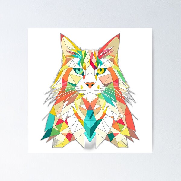 Item preview, Colourful Majestic Maine Coon Cat Geometric Shaped Artwork designed and sold by Geonimalia.