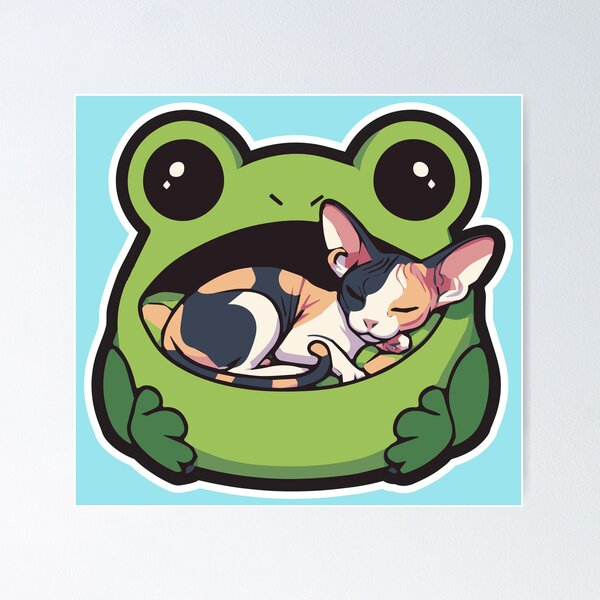 Item preview, Calico Hairless Cat in Frog Bed - Serene Feline Slumber designed and sold by WeirdDemonGames.