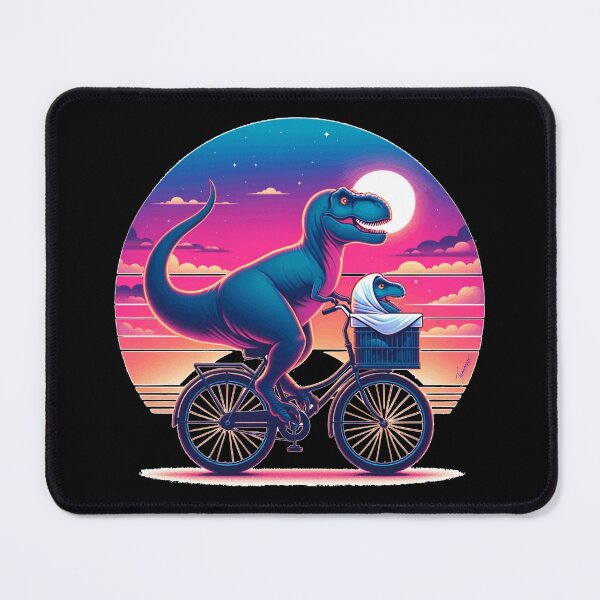 Item preview, RETRO VINTAGE SUNSET SUNRISE TREX DINOSAUR ON BIKE, Dinosaur Riding A Bike With Baby T-Rex | Good Vibes Collection designed and sold by Made by Tamar.