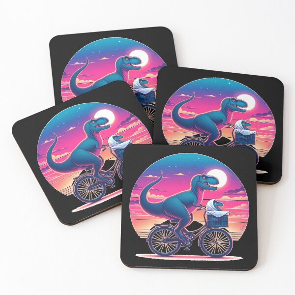 Item preview, RETRO VINTAGE SUNSET SUNRISE TREX DINOSAUR ON BIKE, Dinosaur Riding A Bike With Baby T-Rex | Good Vibes Collection designed and sold by Made by Tamar.